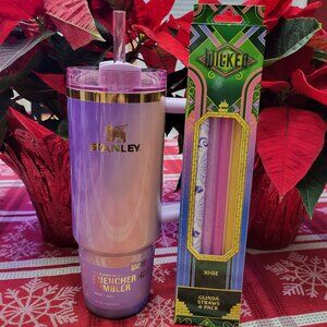 Wicked x Stanley Tumbler Glinda for Good 30 oz & CharCharms Straw 4-pack, BNWT!